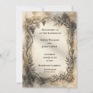Faire-part de mariage à couronne botanique sépia