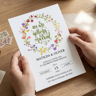 Faire-part de mariage à couronne florale aquarelle