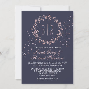 Faire-part de mariage à couronne florale rose et b