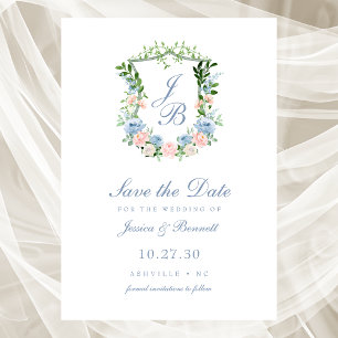 Faire-part de mariage à crête florale bleu poussié