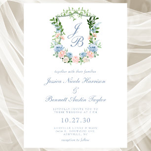 Faire-part de mariage à crête florale bleu poussié