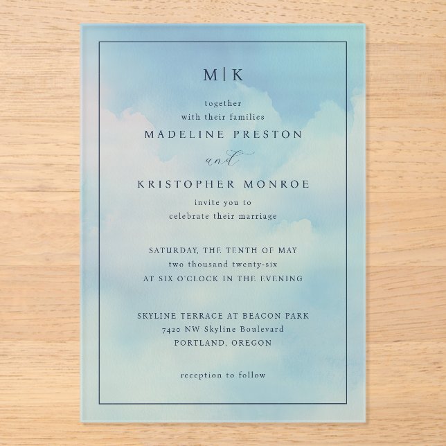 Faire-part de mariage à dégradé bleu serein (Recto)