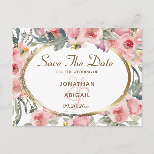 Faire-part de mariage à encadrer en or rose floral (Devant)