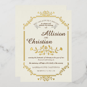 Faire-Part de Mariage à Feuille d'Or Glamour Vinta