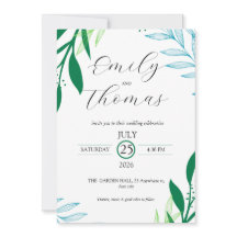 Faire-part de mariage à feuille verte botanique mo