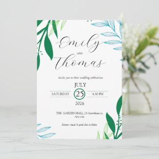 Faire-part de mariage à feuille verte botanique mo