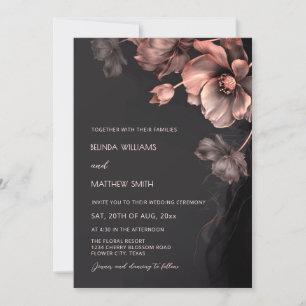 Faire-part de mariage à fleurs 3D métallisé rose b