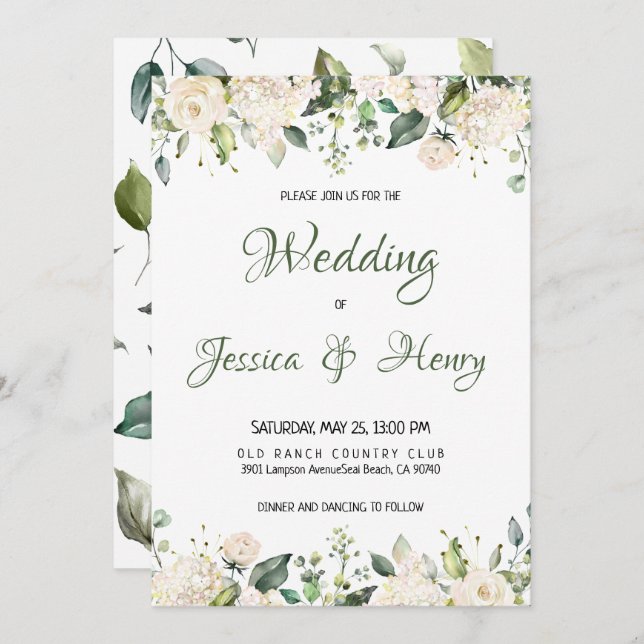 Faire-part de mariage à fleurs blanches (Devant / Derrière)