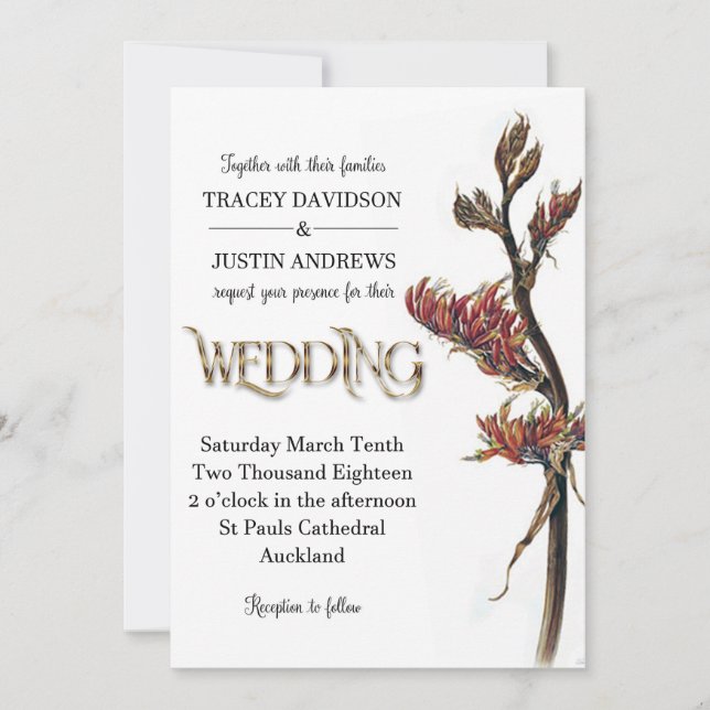 Faire-part de mariage à fleurs de la Nouvelle-Zéla (Devant)