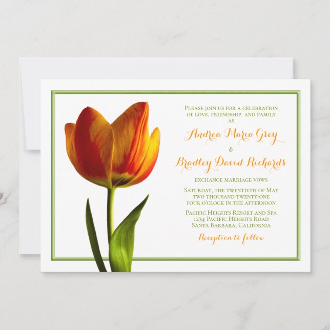 Faire-part de mariage à fleurs de tulipe orange (Devant)