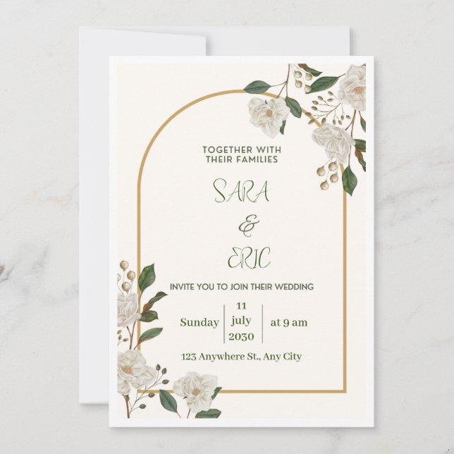 Faire-part de mariage à fleurs minimaliste jaune (Devant)