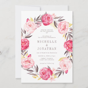 Faire-part de mariage à fleurs rose Aquarelle