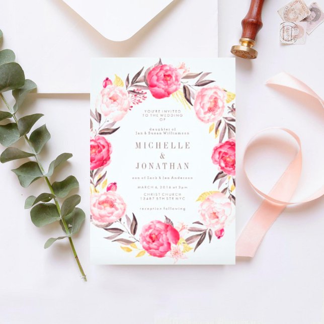 Faire-part de mariage à fleurs rose Aquarelle (Créateur téléchargé)