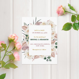 Faire-part de mariage à fleurs rose pelucheux en f