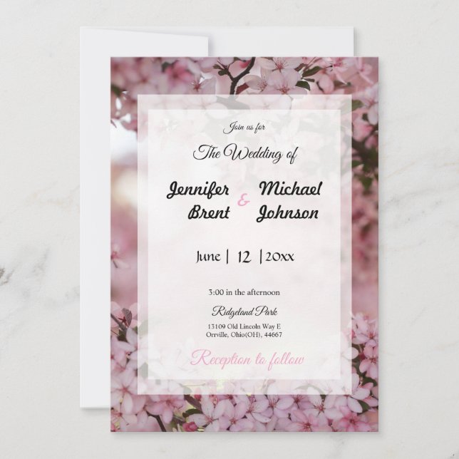 Faire-part de mariage à fleurs roses (Devant)