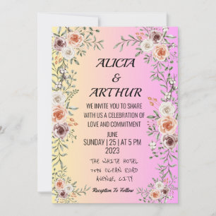 Faire-part de mariage à fleurs roses