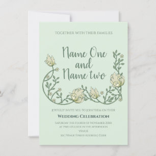 Faire-part de mariage à fleurs vertes de style Art