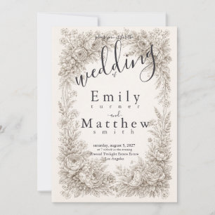 Faire-part de mariage à gravure botanique Régence