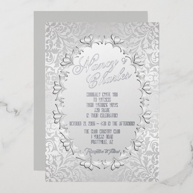 Faire-part de mariage à huile d'argent frileuse et (Recto/Verso)