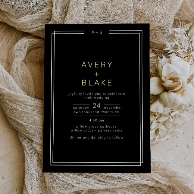 Faire-part de mariage à huile d'or noir moderne /  (Modern Black Gold Foil Wedding Invitation / AVERY Foil Invitation)