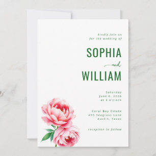 Faire-part de mariage à la floraison rose sophisti