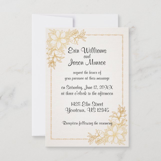 Faire-part de mariage à la frontière dorée (Devant)