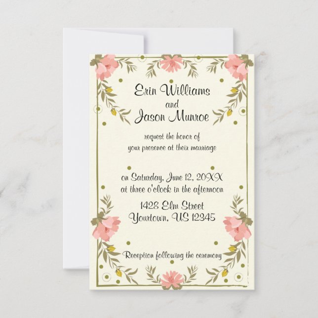 Faire-part de mariage à la frontière florale rose (Devant)