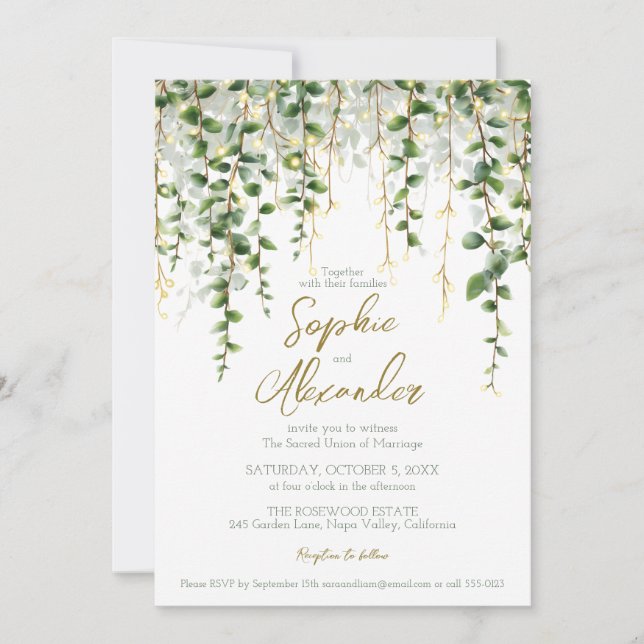 Faire-part de mariage à la guirlande de verdure ro (Devant)