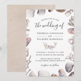 Faire-part de mariage à la plage à l'aquarelle coq