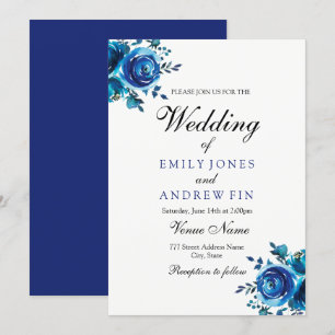 Faire-part de mariage à la rose florale bleue de m
