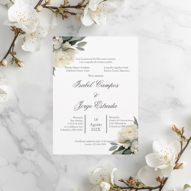 Faire-part de mariage à la végétation florale blan (Créateur téléchargé)