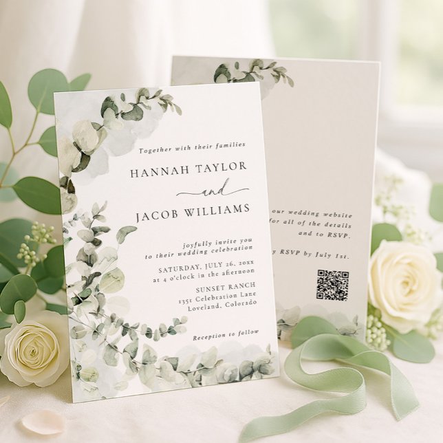 Faire-part de mariage à la verdure d'eucalyptus (Créateur téléchargé)