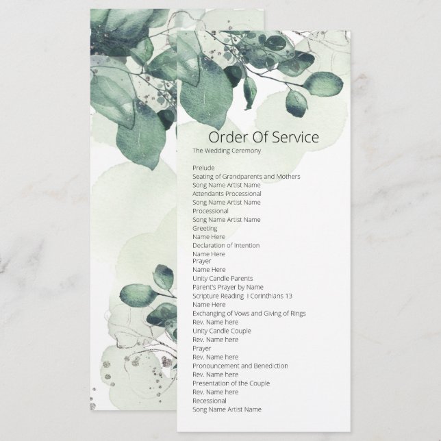 Faire-part de mariage à l'aquarelle avec ordre de  (Devant / Derrière)