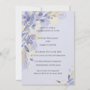Faire-part de mariage à l'aquarelle bleu lavande