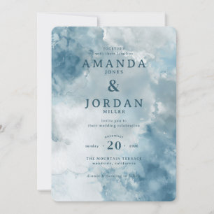 Faire-part de mariage à l'aquarelle bleu sérénité
