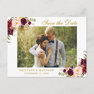 Faire-part de mariage à l'aquarelle bordeaux flora