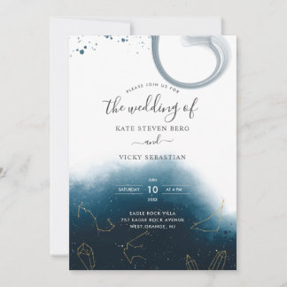 Faire-part de mariage à l'aquarelle céleste modern