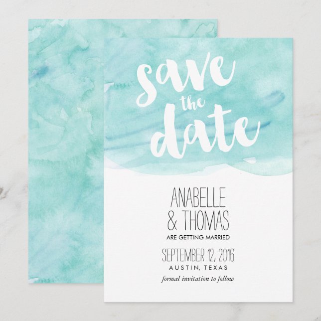 Faire-part de mariage à l'aquarelle de menthe (Devant / Derrière)