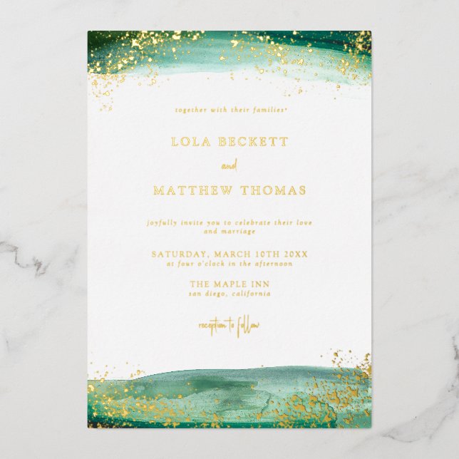 Faire-part de mariage à l'aquarelle émeraude moder (Recto)