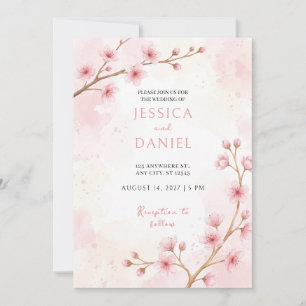 Faire-part de mariage à l'aquarelle Fleur de ceris