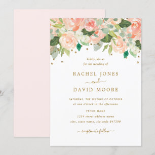 Faire-part de mariage à l'aquarelle Fleur de Pêche