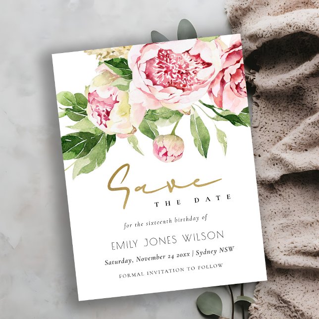 Faire-part de mariage à l'aquarelle Fleur de pivoi (Créateur téléchargé)