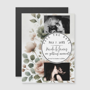 Faire-part de mariage à l'aquarelle fleurie olive 