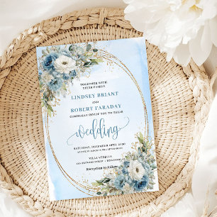Faire-part de mariage à l'aquarelle Fleurs Bleu Po