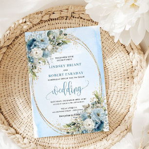 Faire-part de mariage à l'aquarelle Fleurs bleues