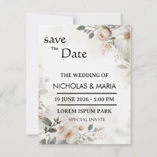 Faire-part de mariage à l'aquarelle Flora Blanc Él