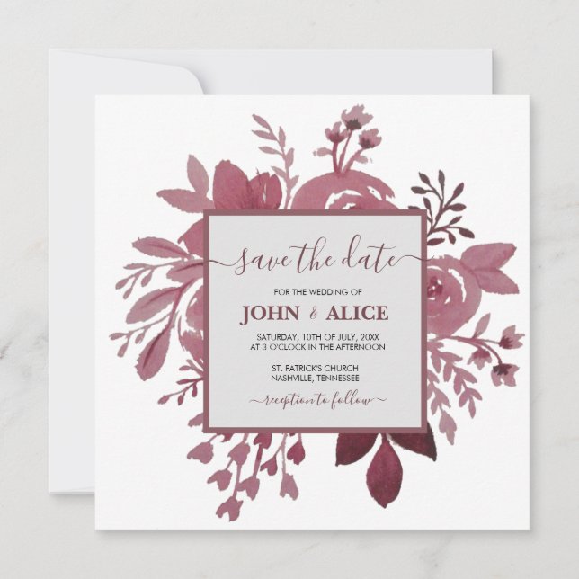 Faire-part de mariage à l'aquarelle florale bordea (Devant)
