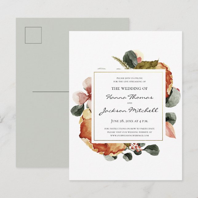 Faire-Part de Mariage à l'Aquarelle Florale Rustiq (Devant / Derrière)