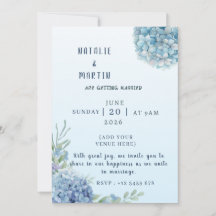 Faire-part de mariage à l'aquarelle Hydrangea Bleu