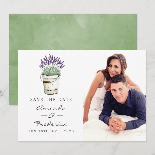 Faire-part de mariage à l'aquarelle lavande (Devant / Derrière)